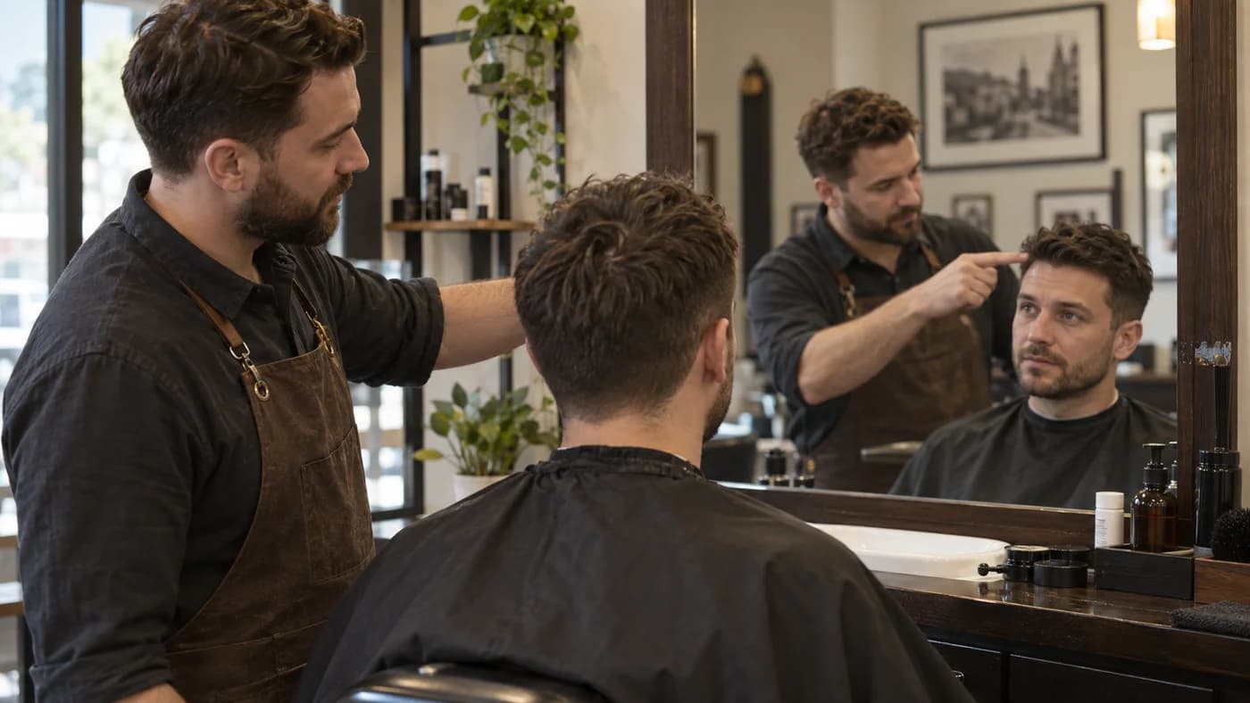 Illustrative salon consultation about a realistic haircut